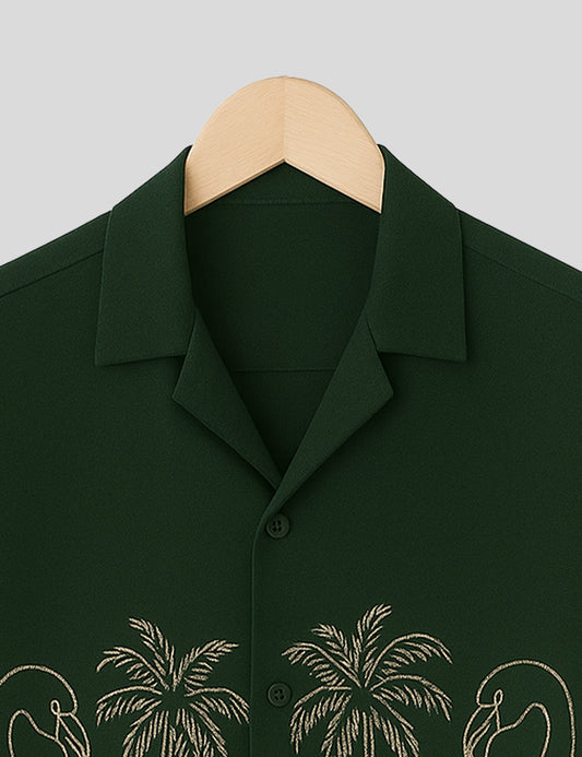 Dark Green Swan Printed Essential Cotton Half Sleeve Shirt for Men Available in Multiple Colors - XPST