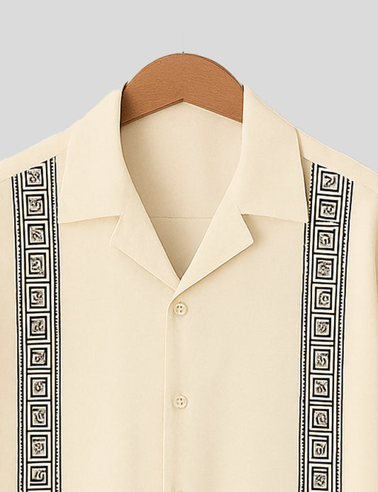 Cream Square Pattern SmartFit Mens Cotton Shirt Half Sleeves - XPST