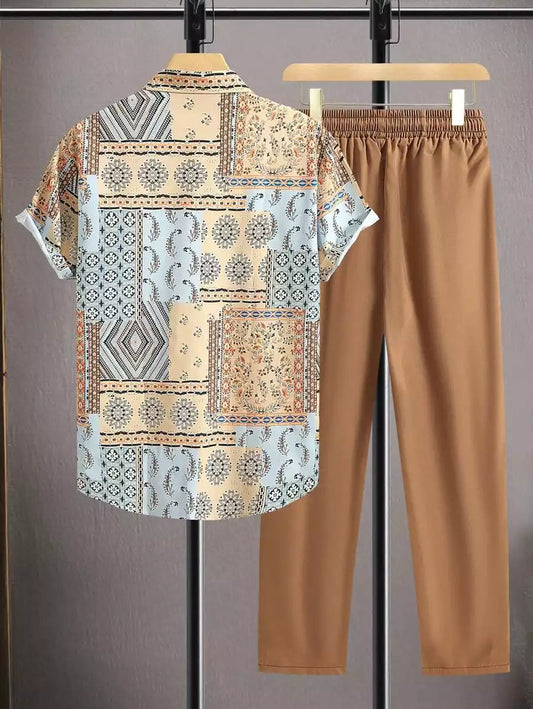 CLASSY BROWN MANDALA Mens Full Set Trouser and Shirt Half Sleeves - XPCRDF