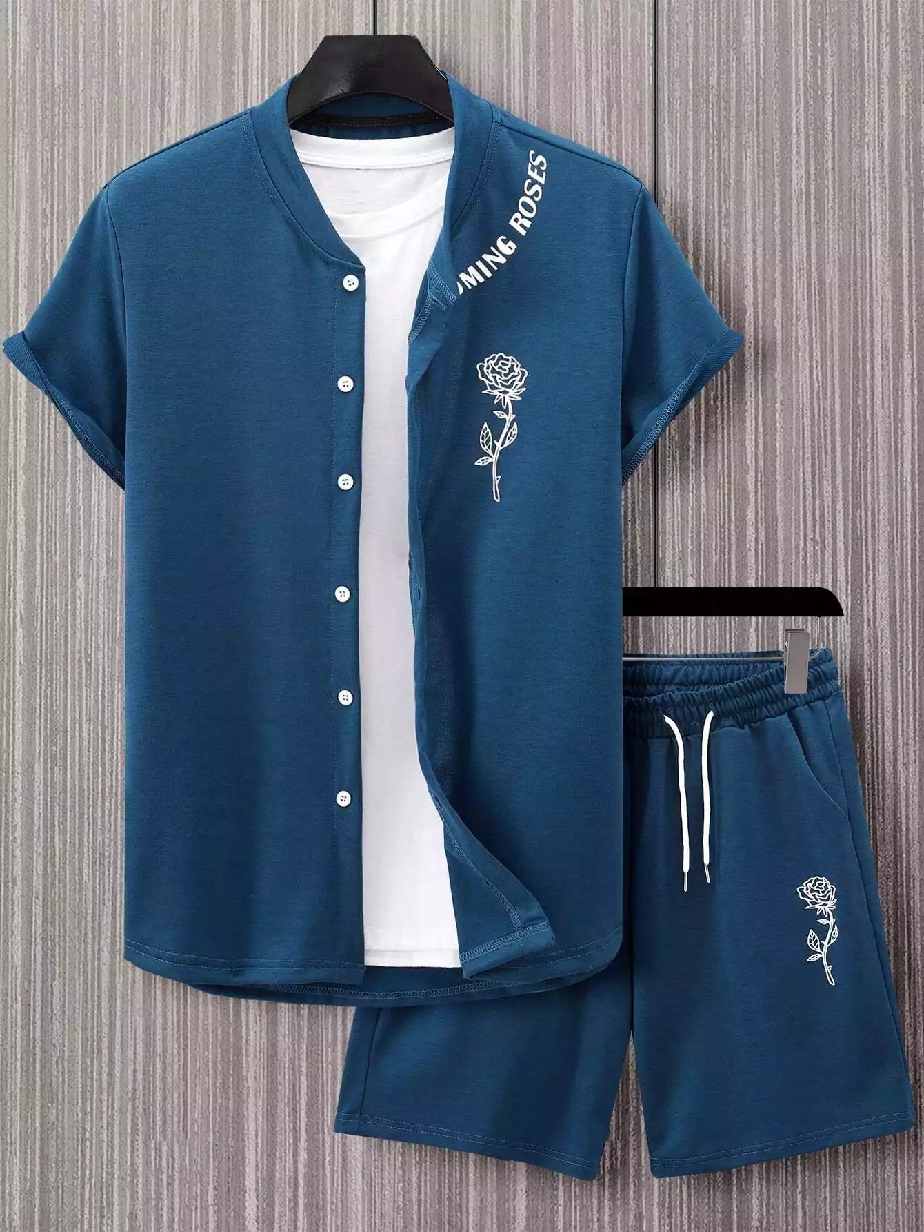 Mens Embroidered Flower Full Zip Pocket Co-Ords