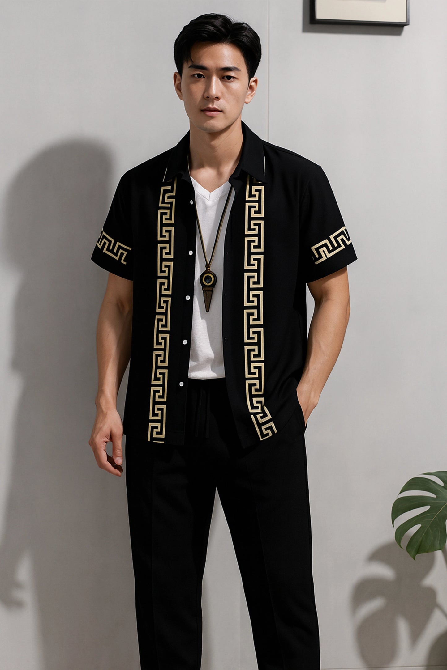 Black Border Men's Casual Half Sleeve Shirt and Trouser Co-ord Set