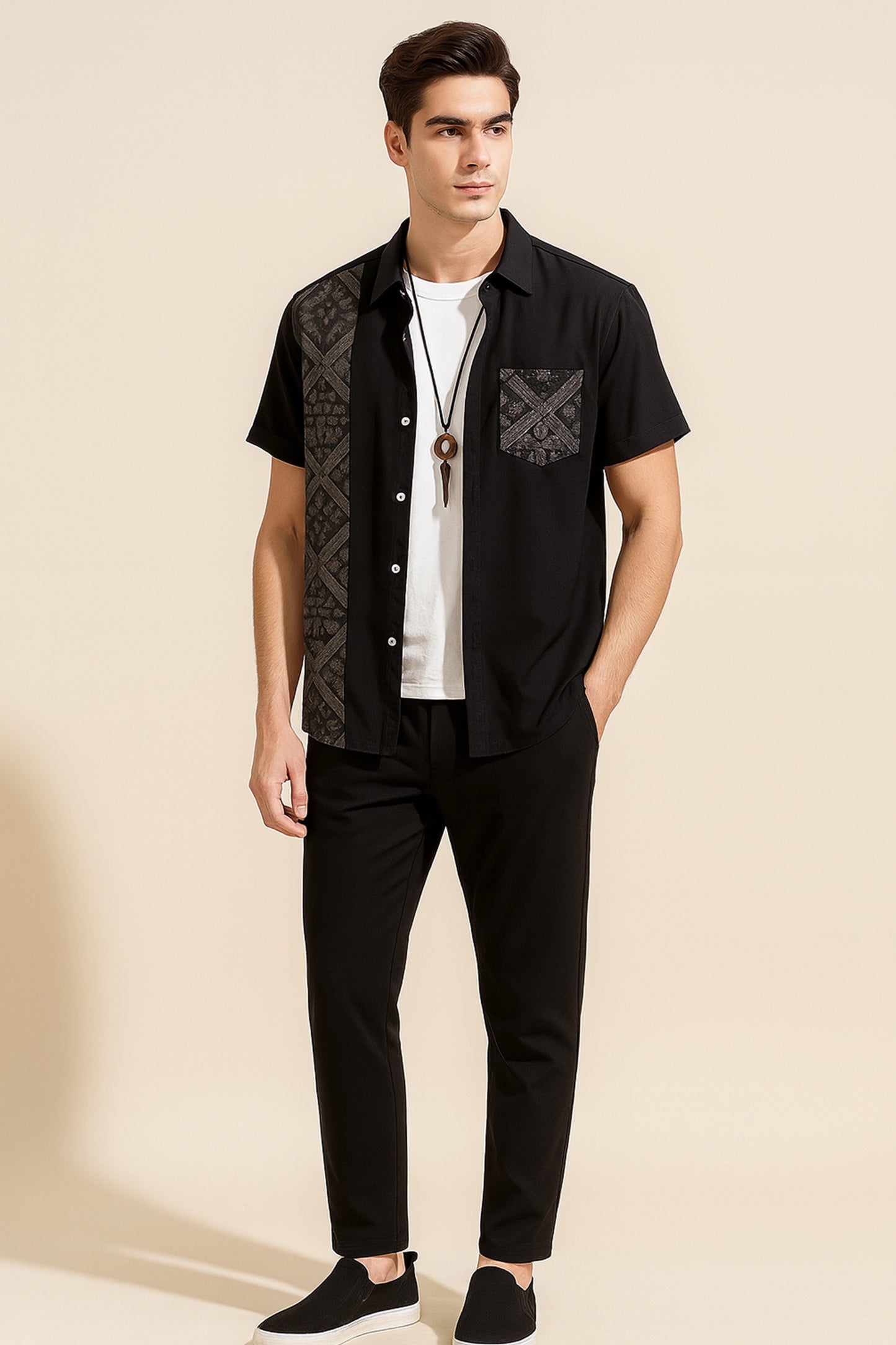 Black Design Men's Casual Half Sleeve Shirt and Trouser Co-ord Set