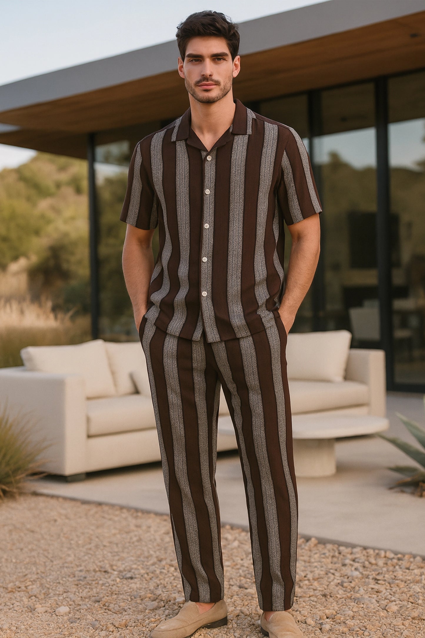 Brown Line Men's Casual Half Sleeve Shirt and Trouser Co-ord Set