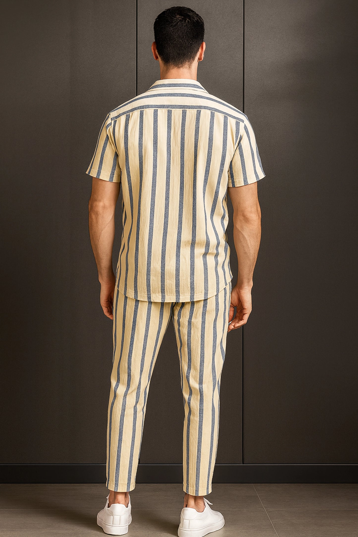 Cream Line Men's Casual Half Sleeve Shirt and Trouser Co-ord Set