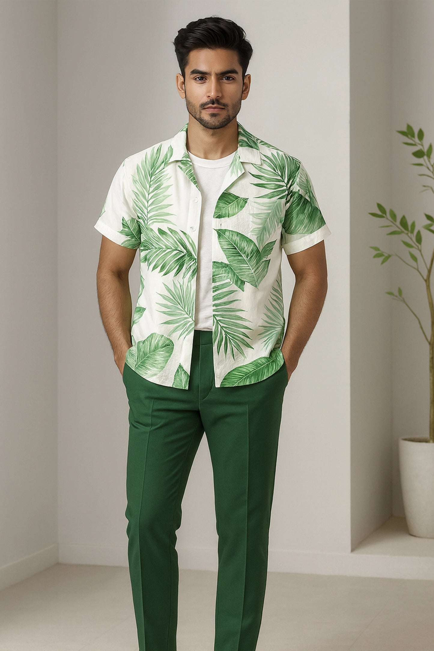 Green Leaf Men's Casual Half Sleeve Shirt and Trouser Co-ord Set