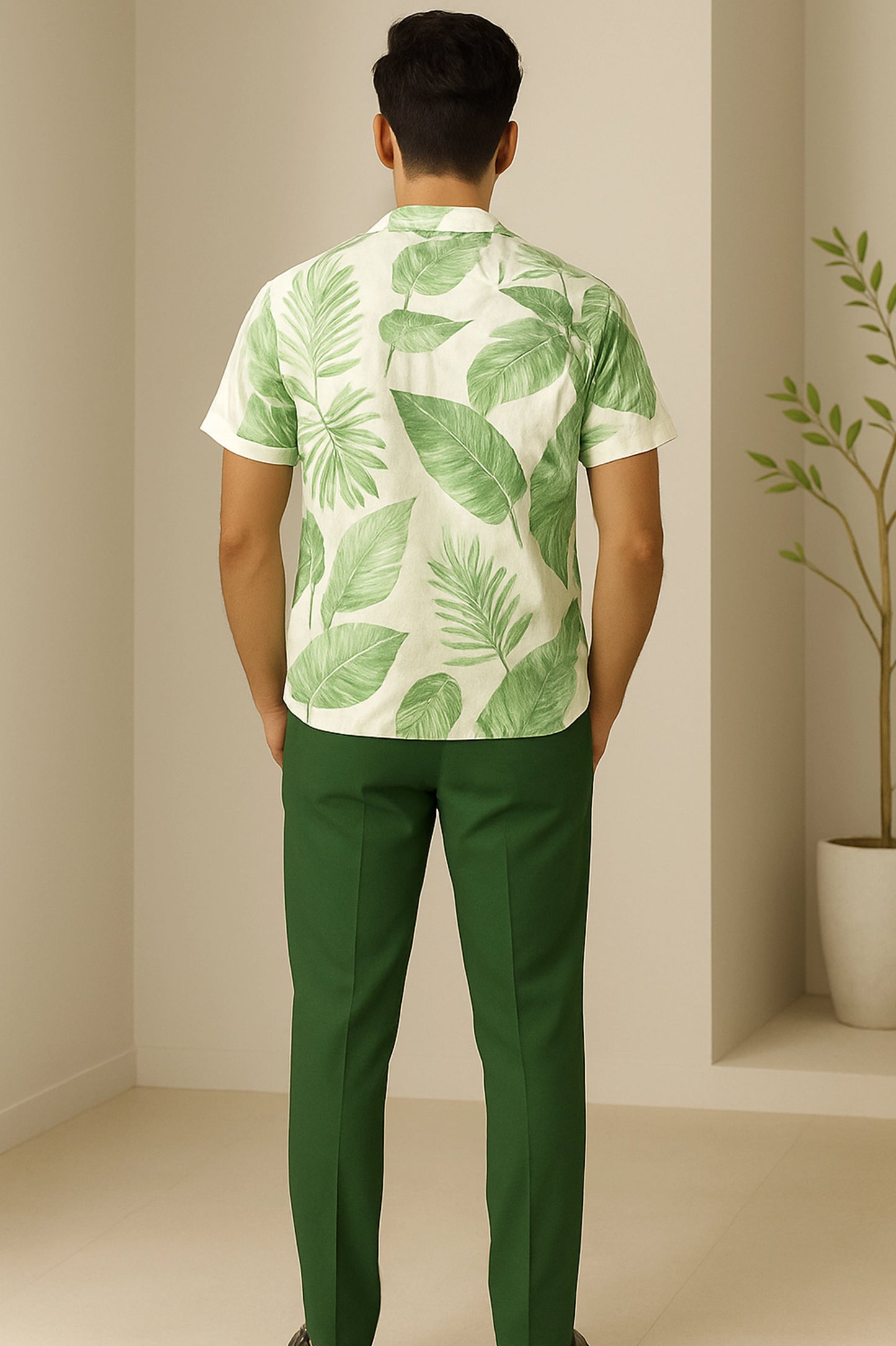 Green Leaf Men's Casual Half Sleeve Shirt and Trouser Co-ord Set