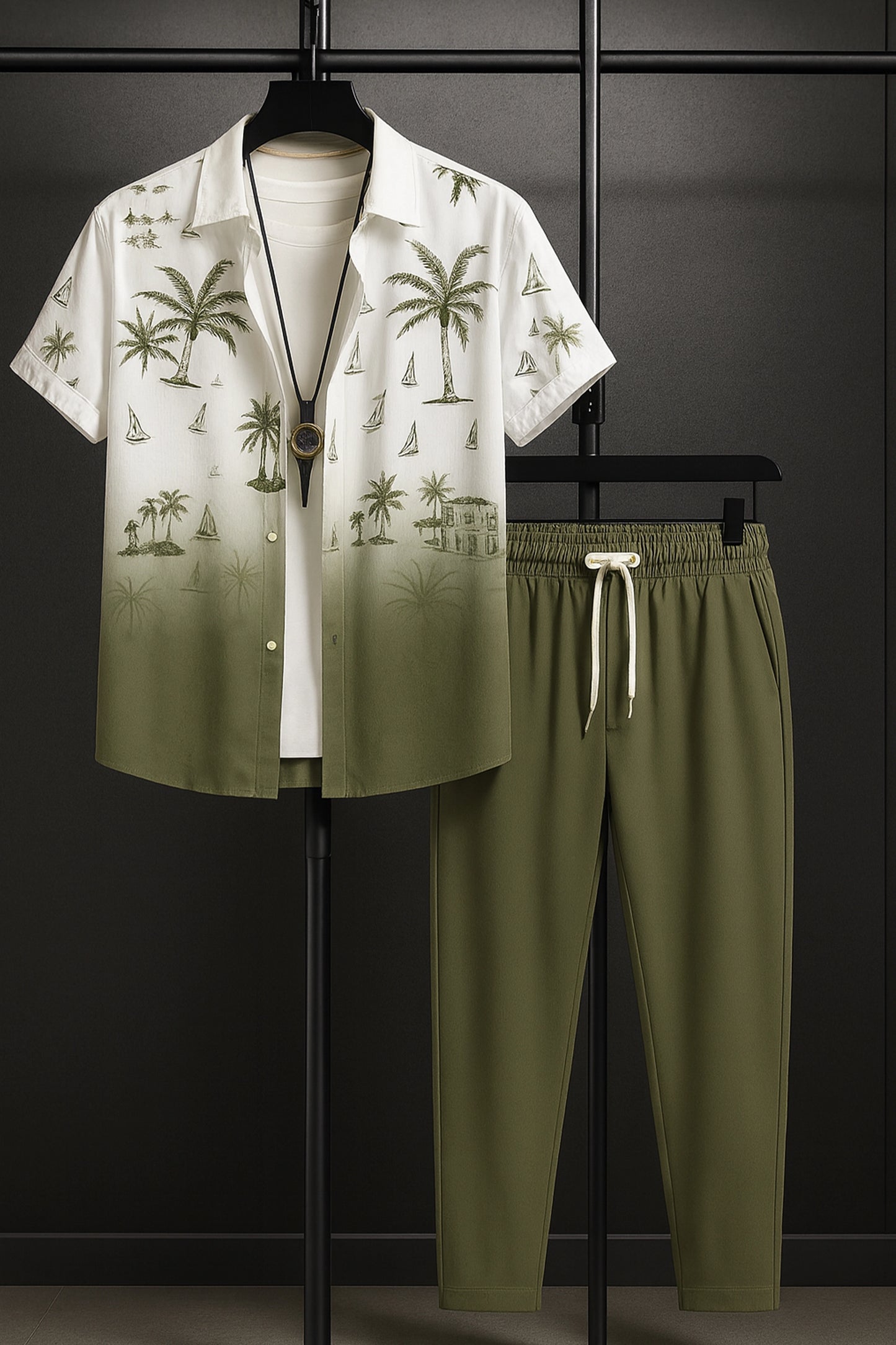 Green Shady Men's Casual Half Sleeve Shirt and Trouser Co-ord Set