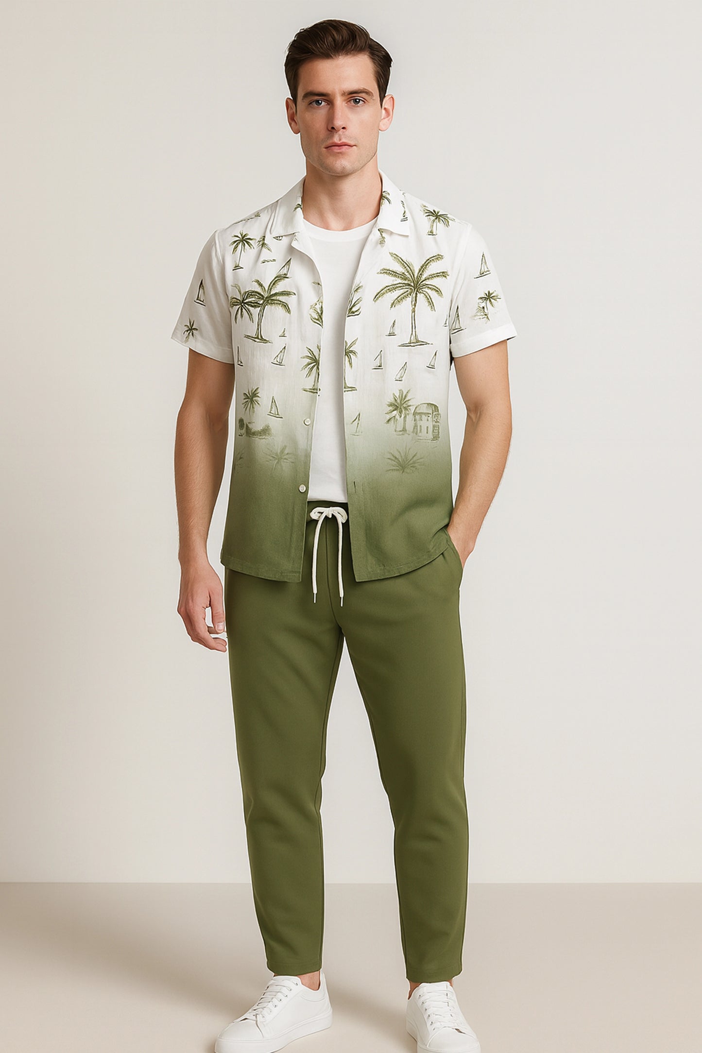Green Shady Men's Casual Half Sleeve Shirt and Trouser Co-ord Set