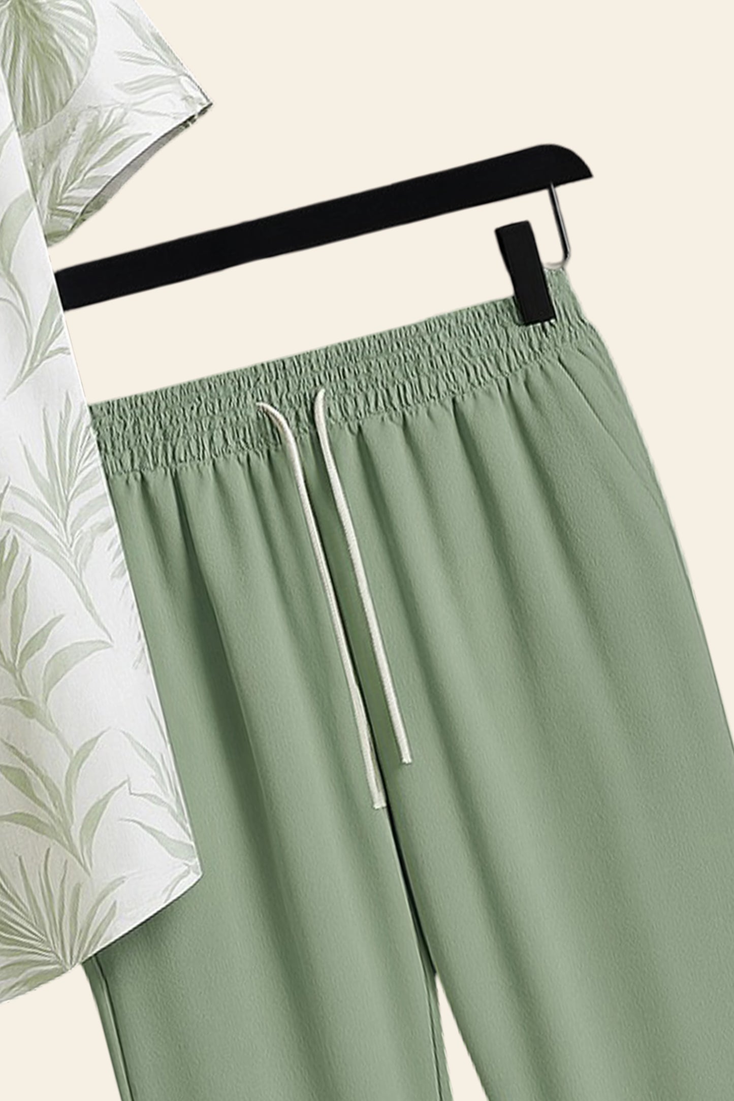 Leafy White Men's Casual Half Sleeve Shirt and Trouser Co-ord Set