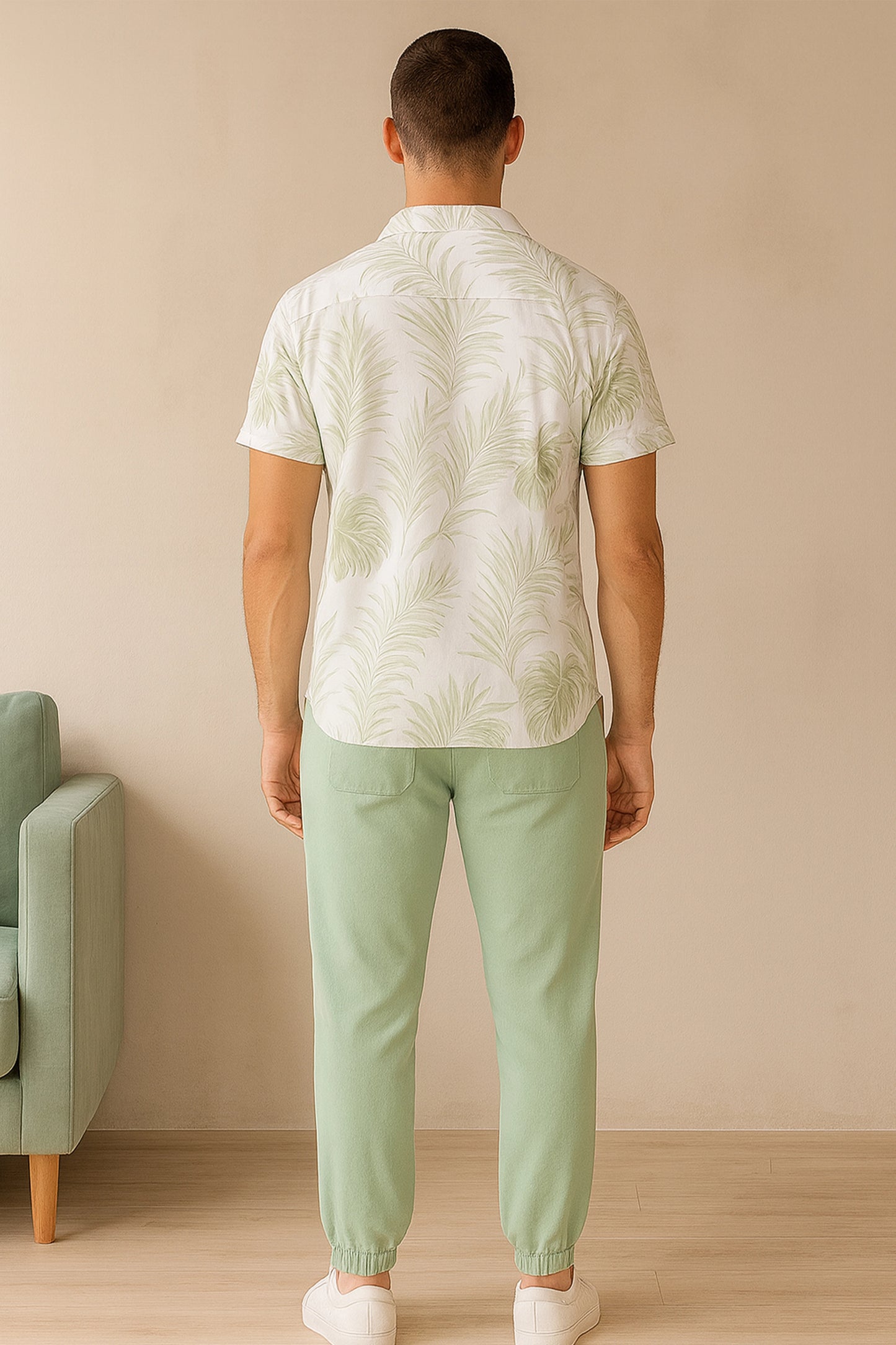 Leafy White Men's Casual Half Sleeve Shirt and Trouser Co-ord Set