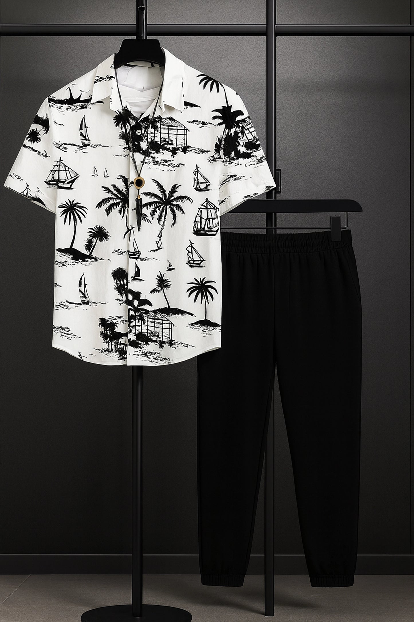White Beach Men's Casual Half Sleeve Shirt and Trouser Co-ord Set