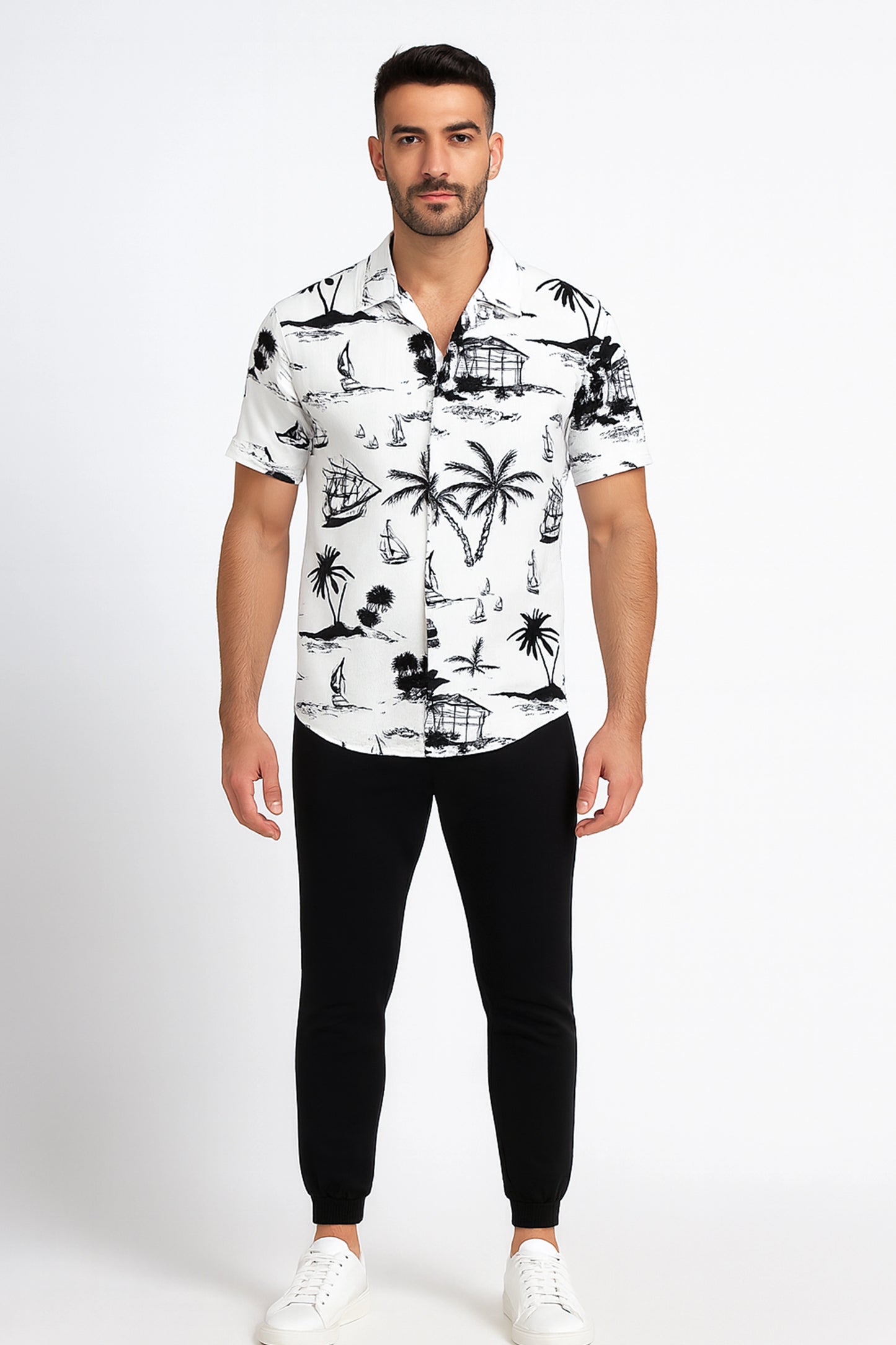 White Beach Men's Casual Half Sleeve Shirt and Trouser Co-ord Set