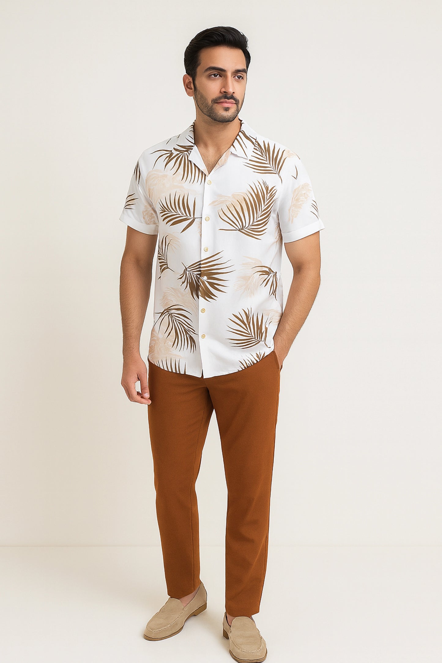 White Floral Men's Casual Half Sleeve Shirt and Trouser Co-ord Set