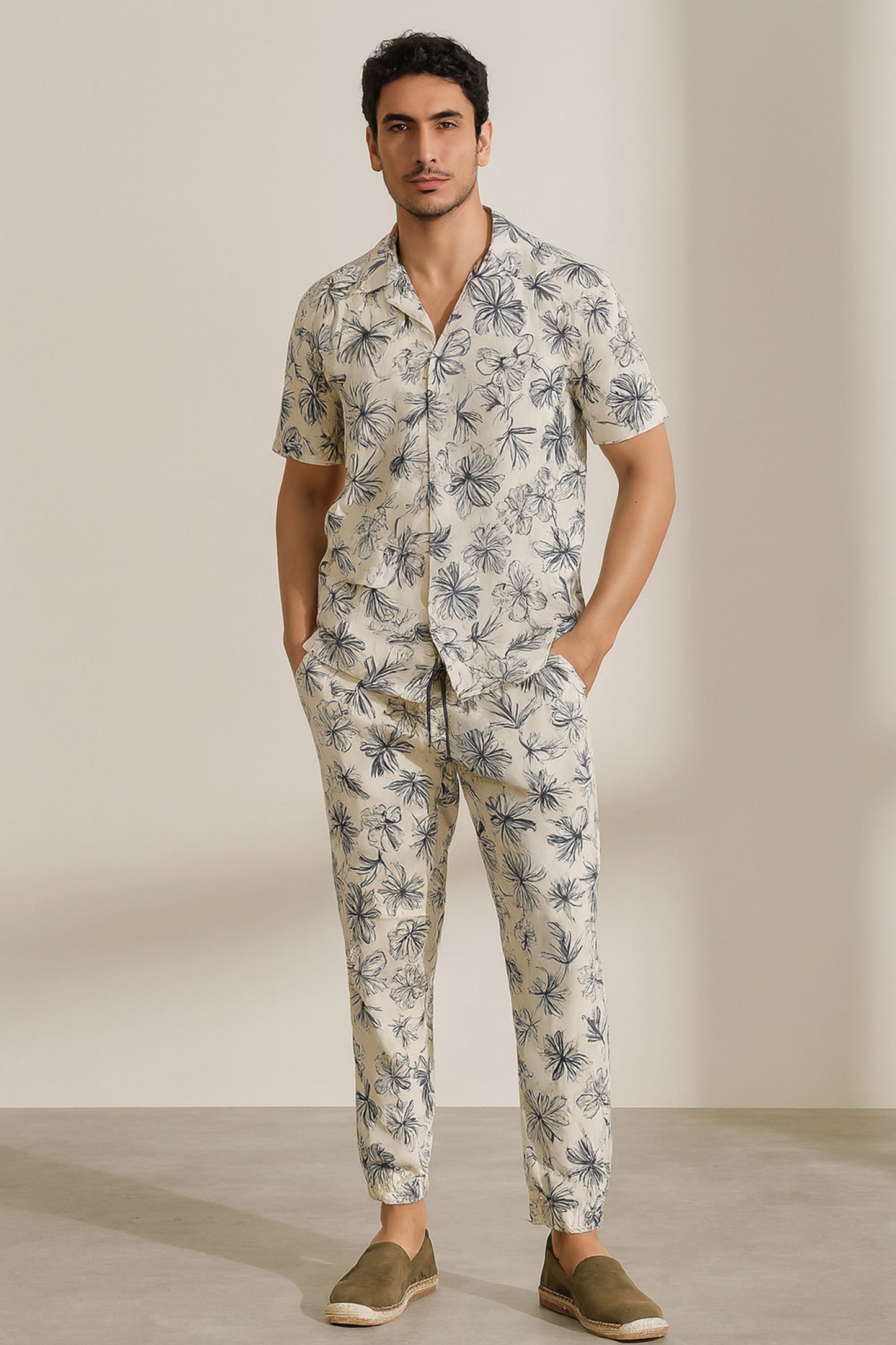 Yellow Mandala Men's Casual Half Sleeve Shirt and Trouser Co-ord Set