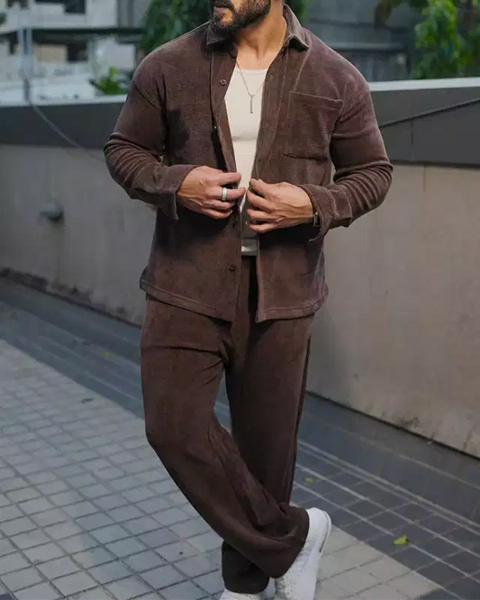 Brown Color Luxury Korean Style Full Co-Ord Set Trouser and Shirt