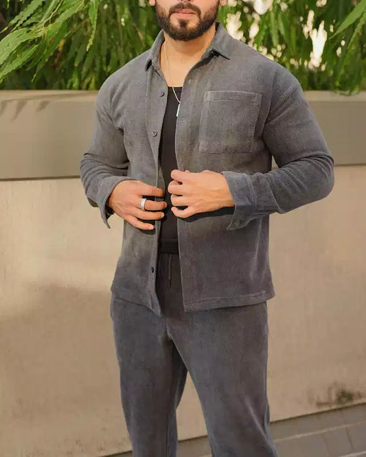 Gray Color Luxury Korean Style Full Co-Ord Set Trouser and Shirt