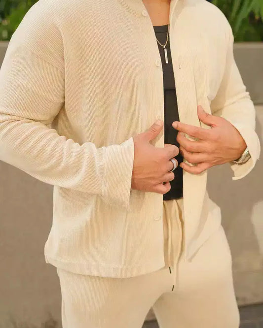 White Color Luxury Korean Style Full Co-Ord Set Trouser and Shirt