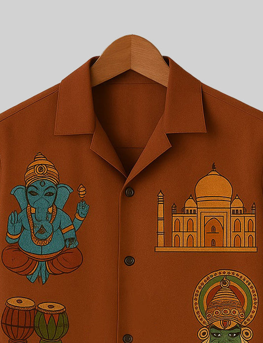 Ganpati Printed Pure Cotton Mens Shirt Half Sleeves - XPST