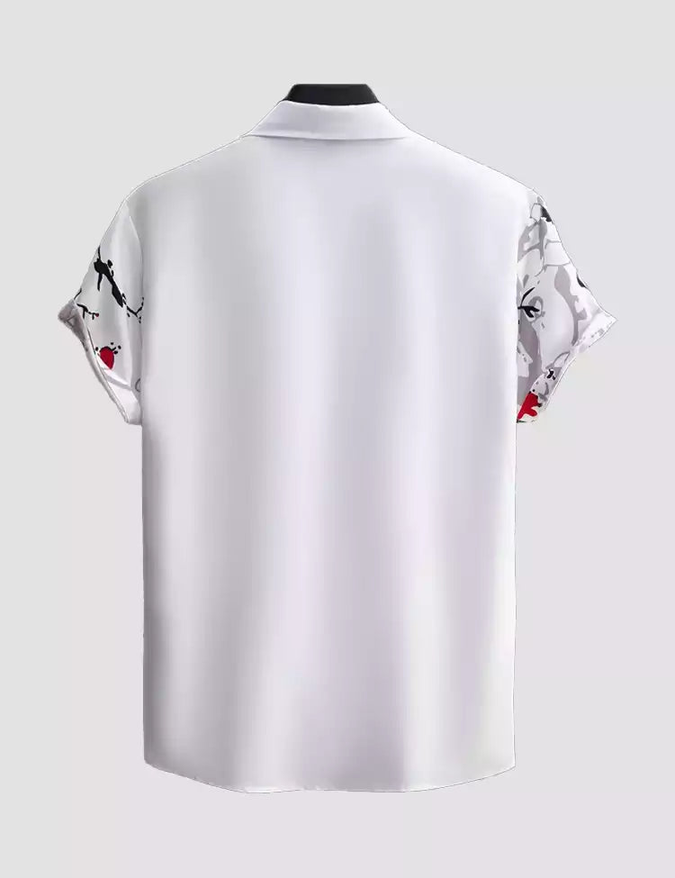 WHITE RED Design Mens Half Sleeves Cotton Shirts