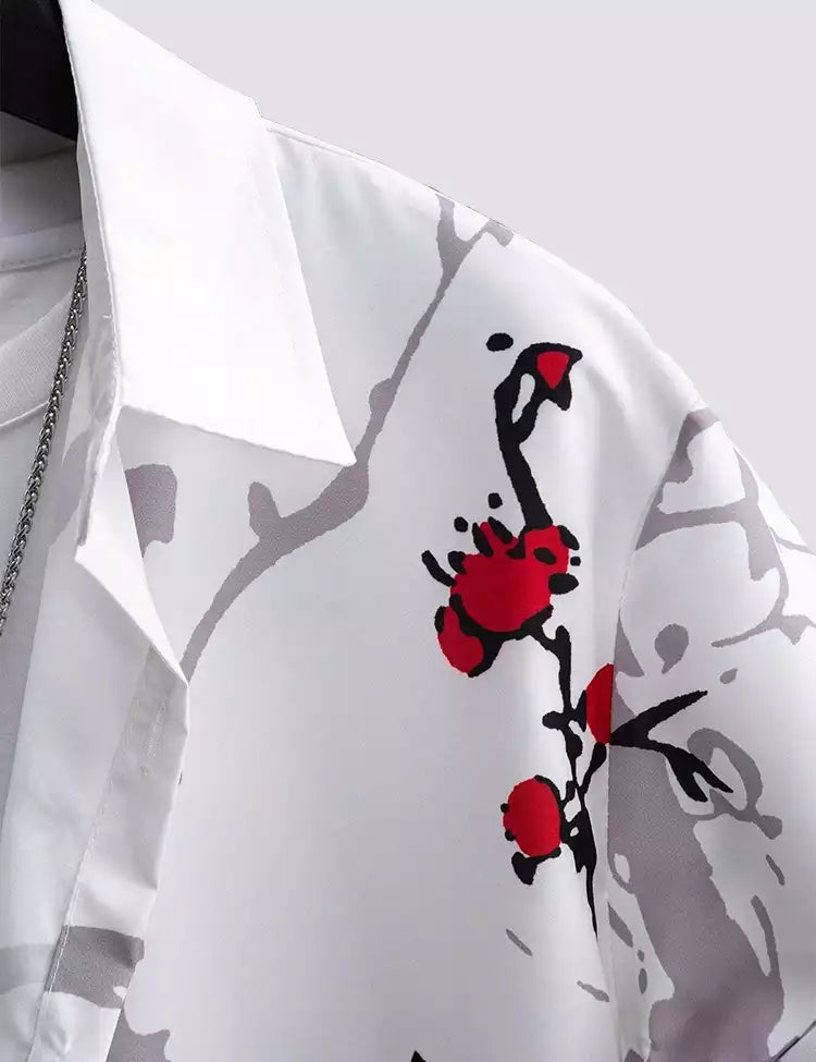 WHITE RED Design Mens Half Sleeves Cotton Shirts