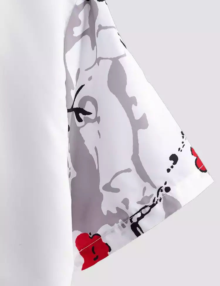 WHITE RED Design Mens Half Sleeves Cotton Shirts