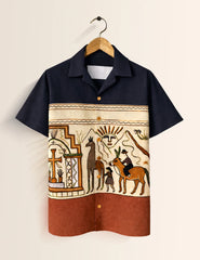 Egypt Abstract Navy Printed Boys Half Sleeves Shirts - XPST