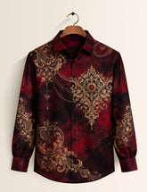 Maroon Mandala Printed Mens Classic Full Sleeves Shirt - XPST