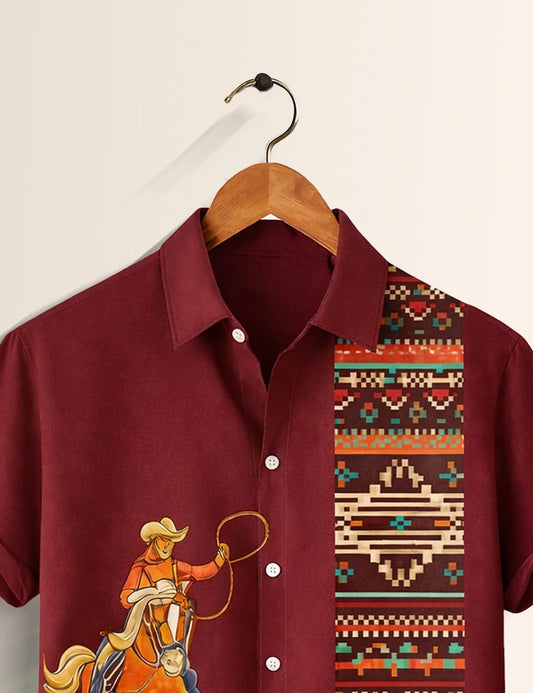Maroon Horse Printed Boys Half Sleeves Shirts - XPST