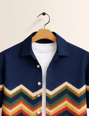 Navy ZigZag Printed Boys Half Sleeves Shirts - XPST