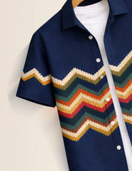 Navy ZigZag Printed Boys Half Sleeves Shirts - XPST