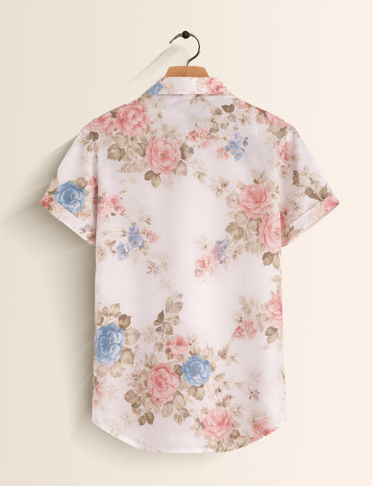Pink Flowery Mens Classic Half Sleeves Shirt - XPST