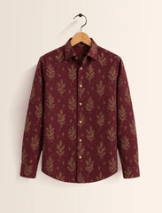Maroon Leaves Street Style Men’s Premium Full-Sleeve Shirt - XPST