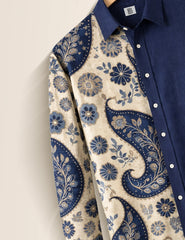 Navy Blue Mandala Street Style Men’s Premium Full-Sleeve Shirt - XPST