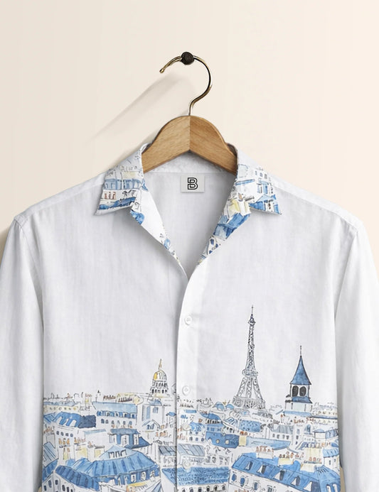 White Paris Street Style Men’s Premium Full-Sleeve Shirt - XPST
