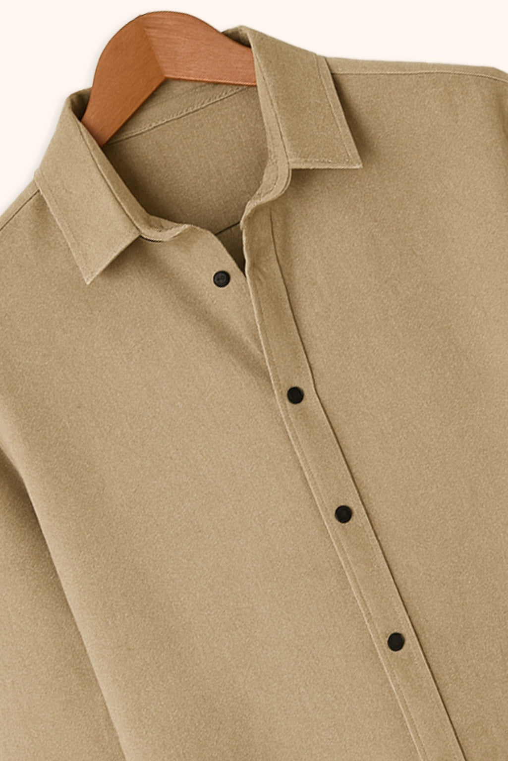 Men Spring And Summer Solid Color Loose Casual Long-Sleeved Shirt Apricot Color