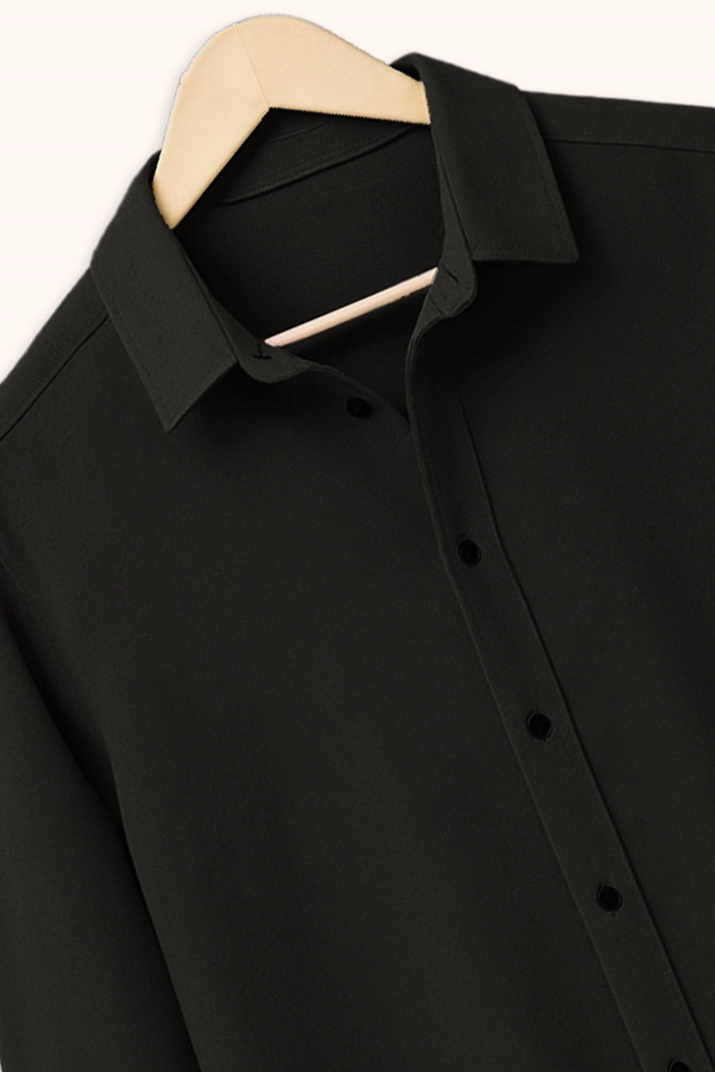 Men Spring And Summer Solid Color Loose Casual Long-Sleeved Shirt Black Color