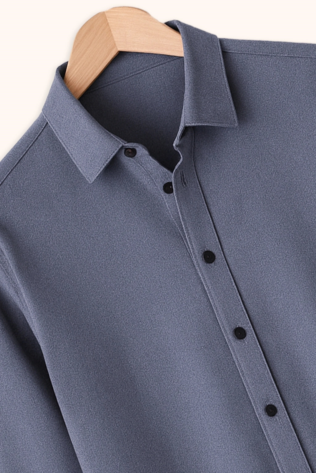 Men Spring And Summer Solid Color Loose Casual Long-Sleeved Shirt Blue Color