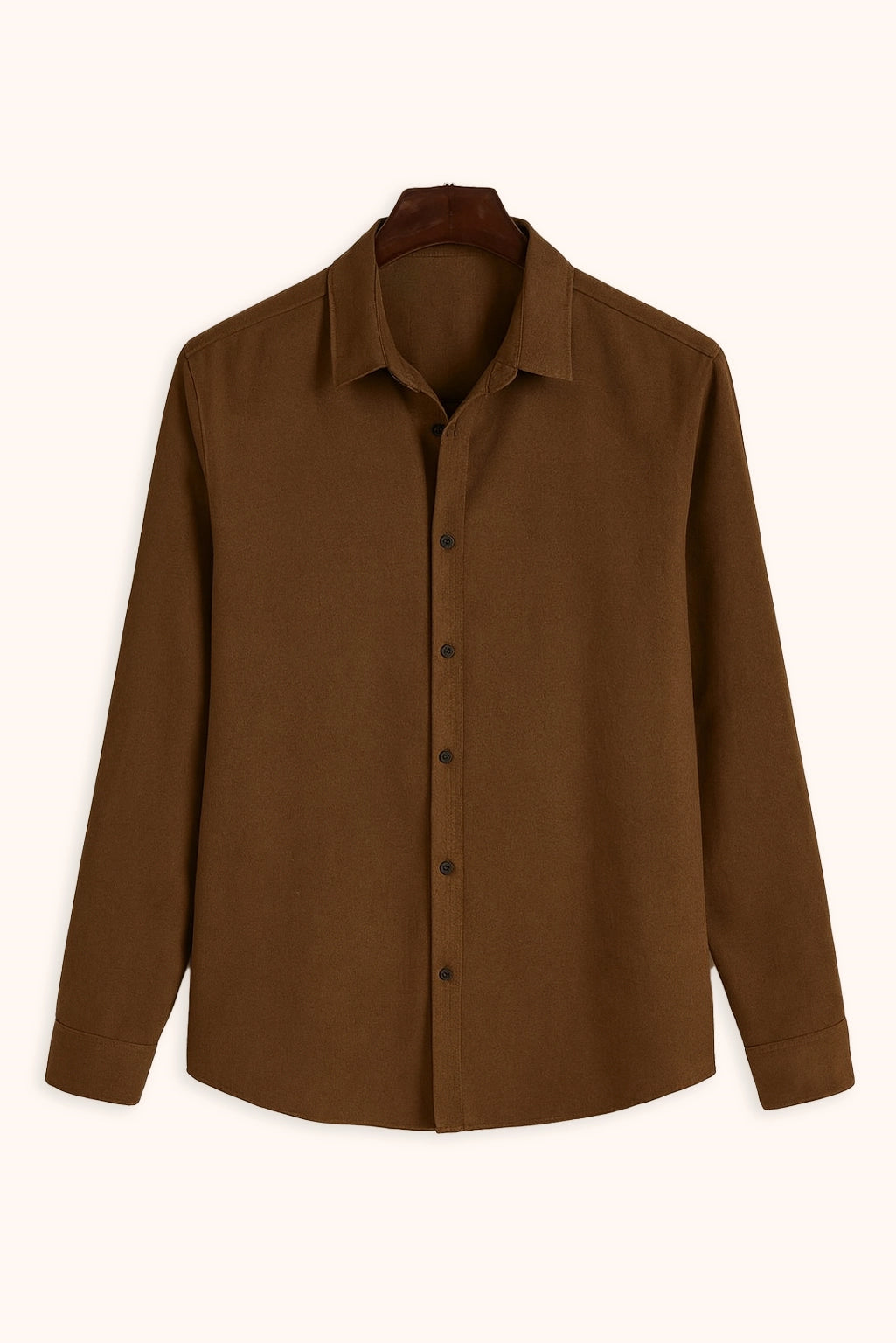 Men Spring And Summer Solid Color Loose Casual Long-Sleeved Shirt Brown Color