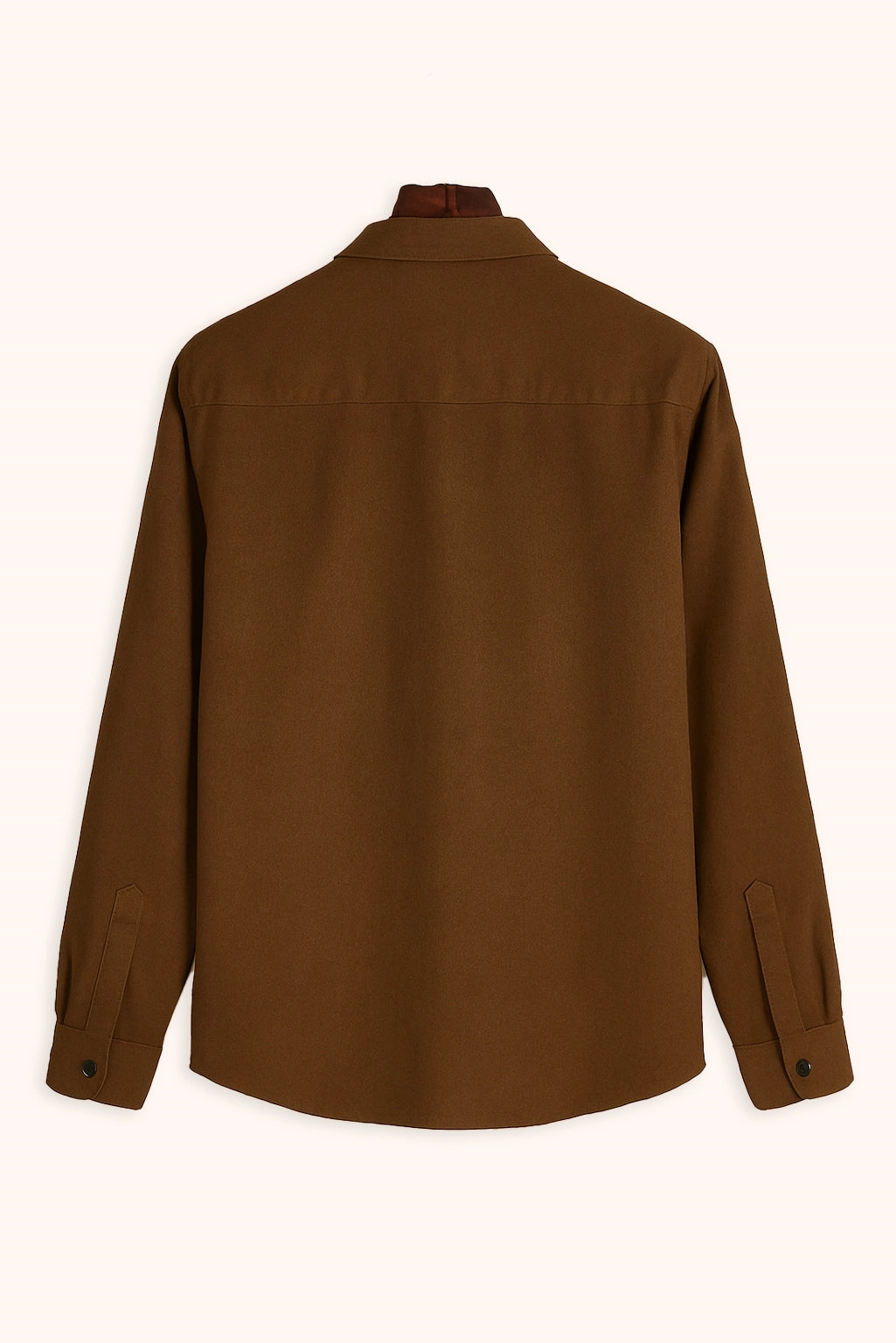Men Spring And Summer Solid Color Loose Casual Long-Sleeved Shirt Brown Color