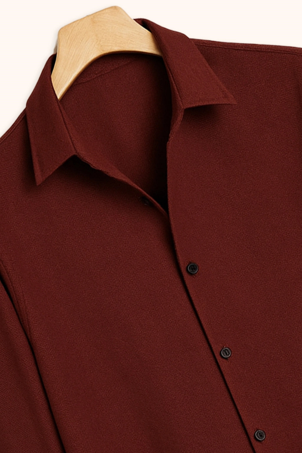 Men Spring And Summer Solid Color Loose Casual Long-Sleeved Shirt Burgundy Color