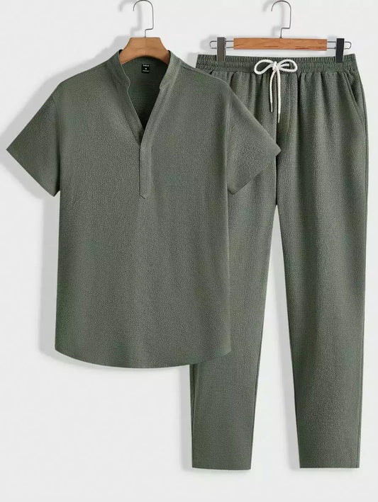 Solid Gray Color Mens Full Set Trouser and Shirt Half Sleeves - XPCRDF