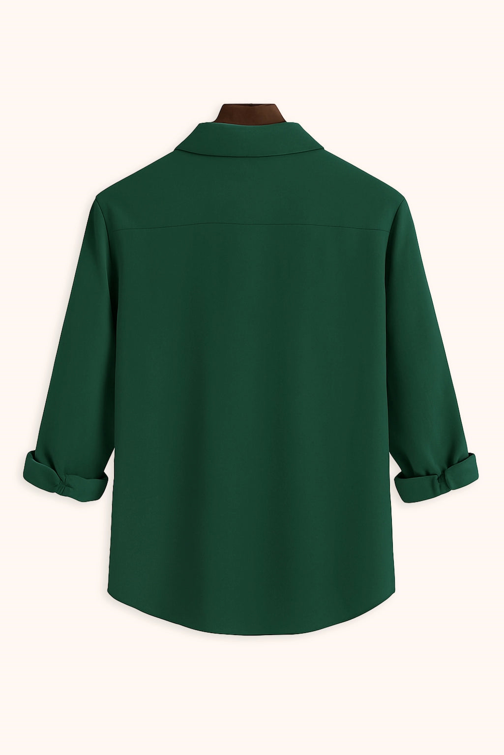 Men Spring And Summer Solid Color Loose Casual Long-Sleeved Shirt Dark Green Color