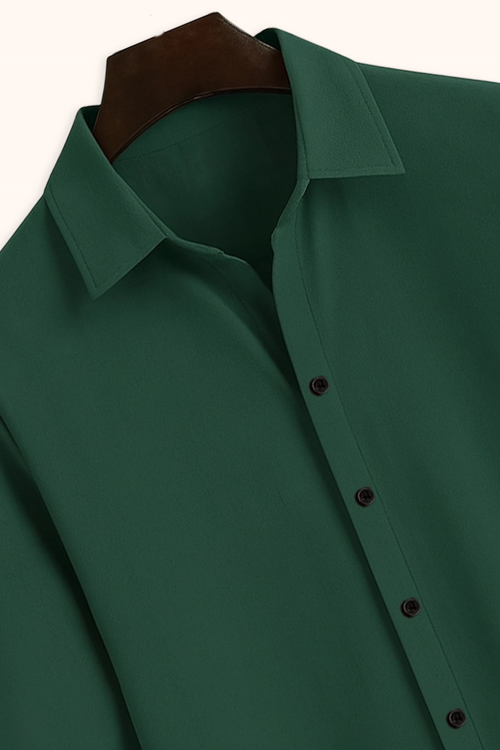 Men Spring And Summer Solid Color Loose Casual Long-Sleeved Shirt Dark Green Color