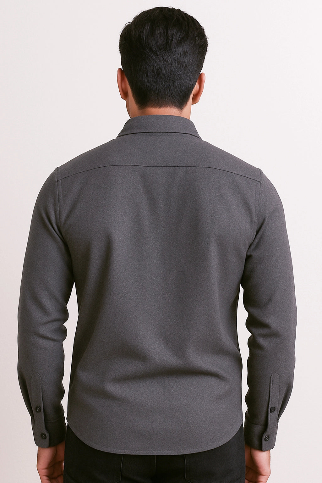 Men Spring And Summer Solid Color Loose Casual Long-Sleeved Shirt Dark Grey Color