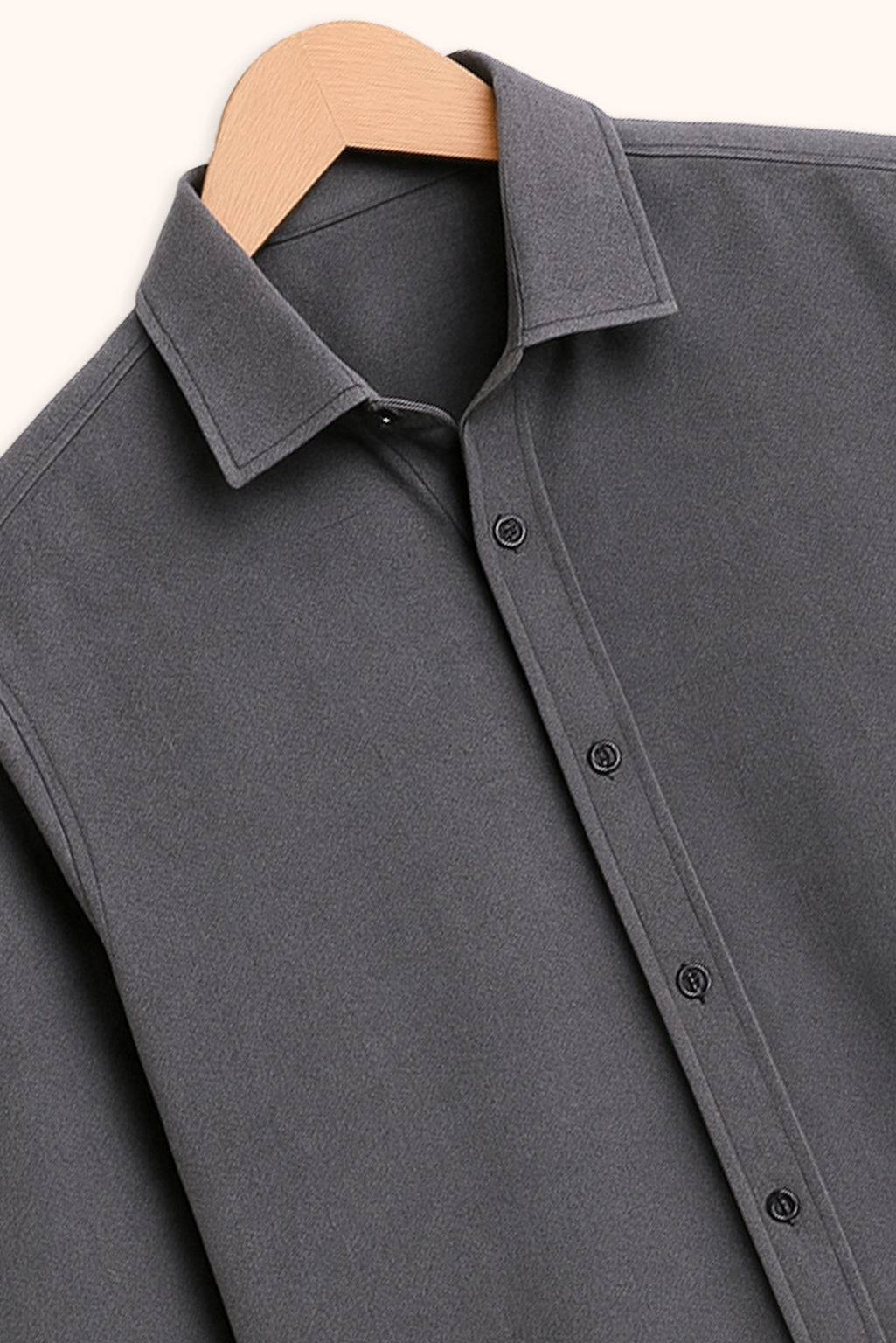 Men Spring And Summer Solid Color Loose Casual Long-Sleeved Shirt Dark Grey Color