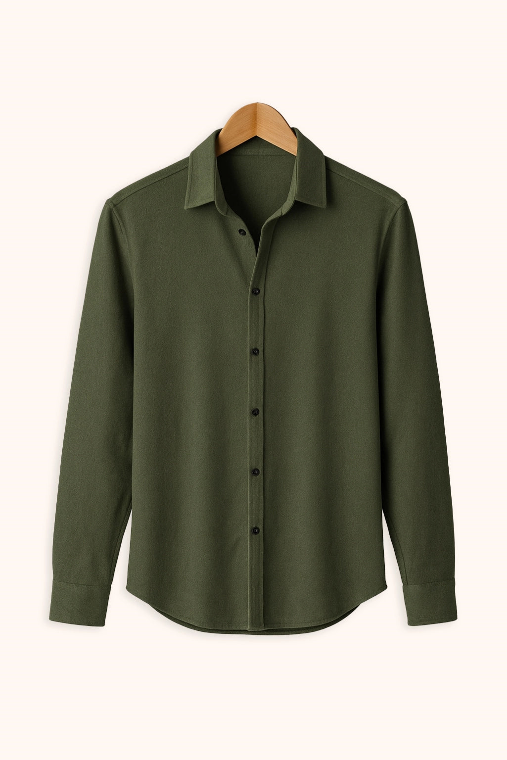 Men Spring And Summer Solid Color Loose Casual Long-Sleeved Shirt Green Color