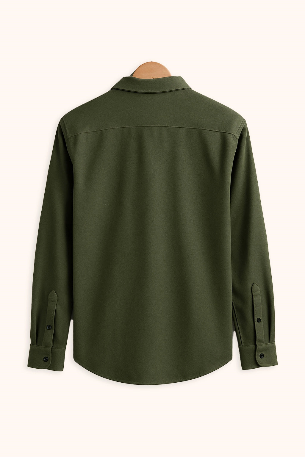 Men Spring And Summer Solid Color Loose Casual Long-Sleeved Shirt Green Color