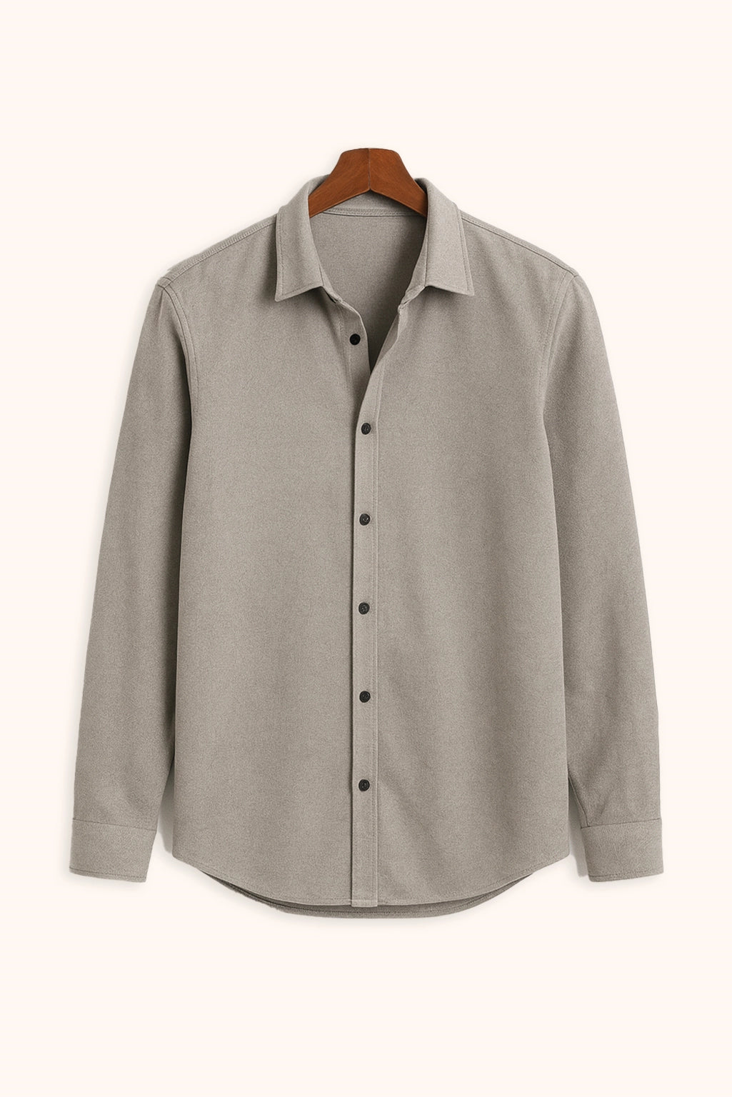 Men Spring And Summer Solid Color Loose Casual Long-Sleeved Shirt Grey Color