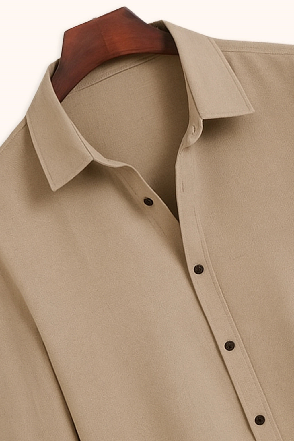 Men Spring And Summer Solid Color Loose Casual Long-Sleeved Shirt Khaki Color