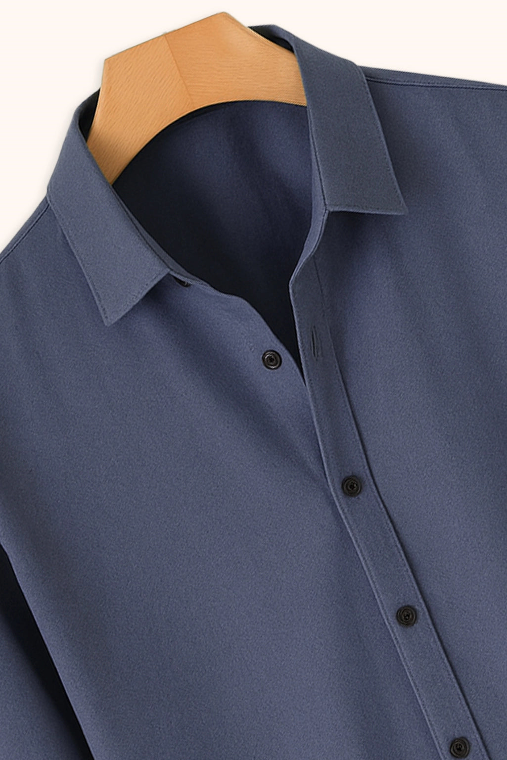 Men Spring And Summer Solid Color Loose Casual Long-Sleeved Shirt Navy Blue Color